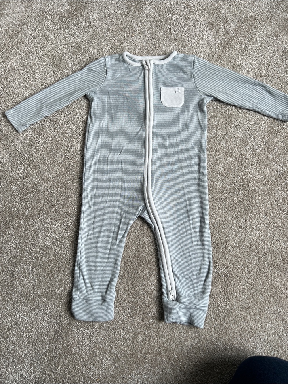 Classic Light Blue Striped Baby One-Piece Bodysuit with Front Zipper